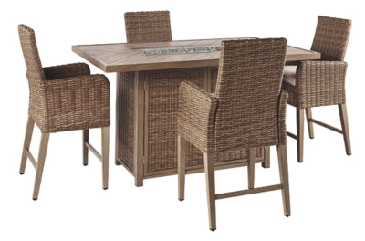 Beachcroft Signature Design Pub Table 5-Piece Outdoor Bar Table Set