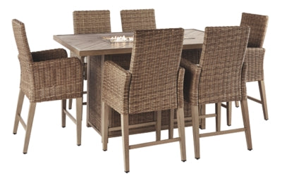 Beachcroft Signature Design Pub Table 7-Piece Outdoor Bar Table Set